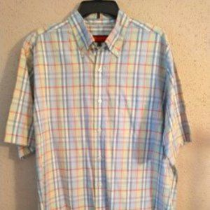 COLLARED, PLAID PRINT, BUTTONED DOWN, SHORT SLEEVE